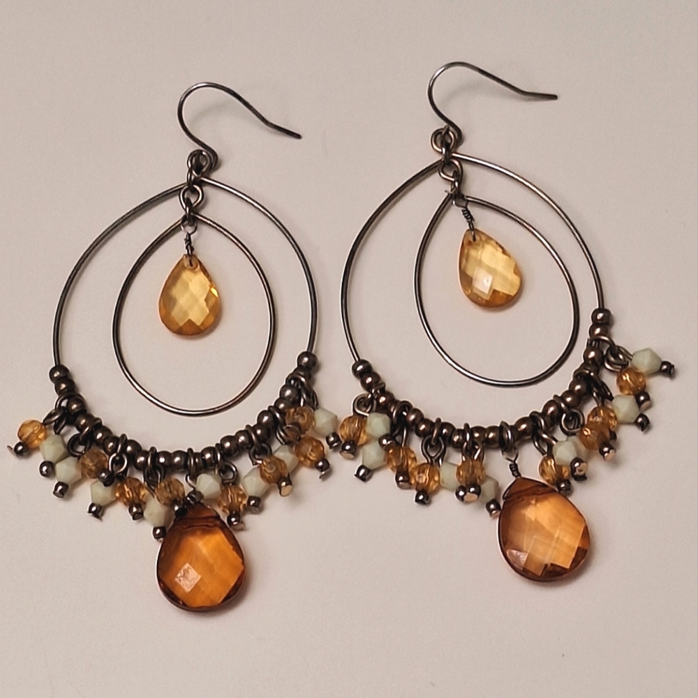 Brown, Faceted Beads Chandelier Earrings